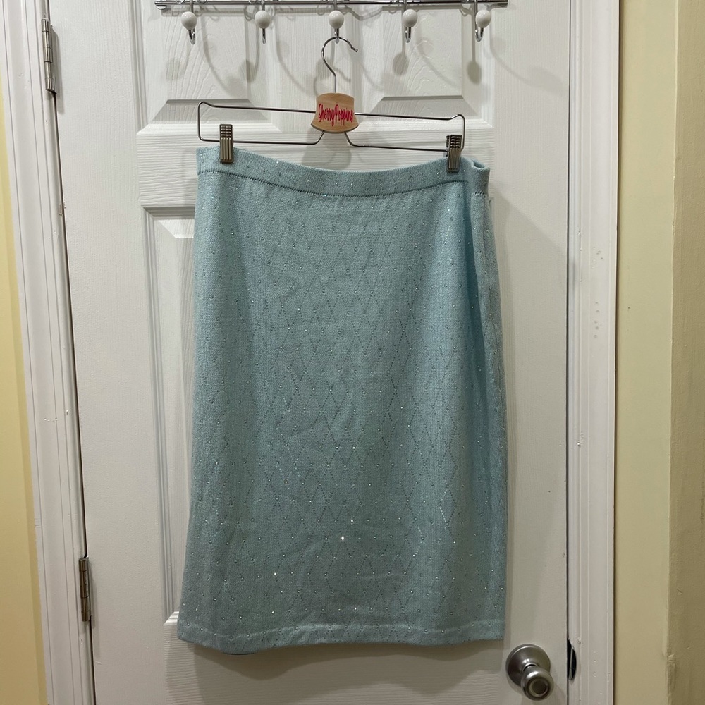 St. John Evening by Marie Gray aqua sequin knit skirt